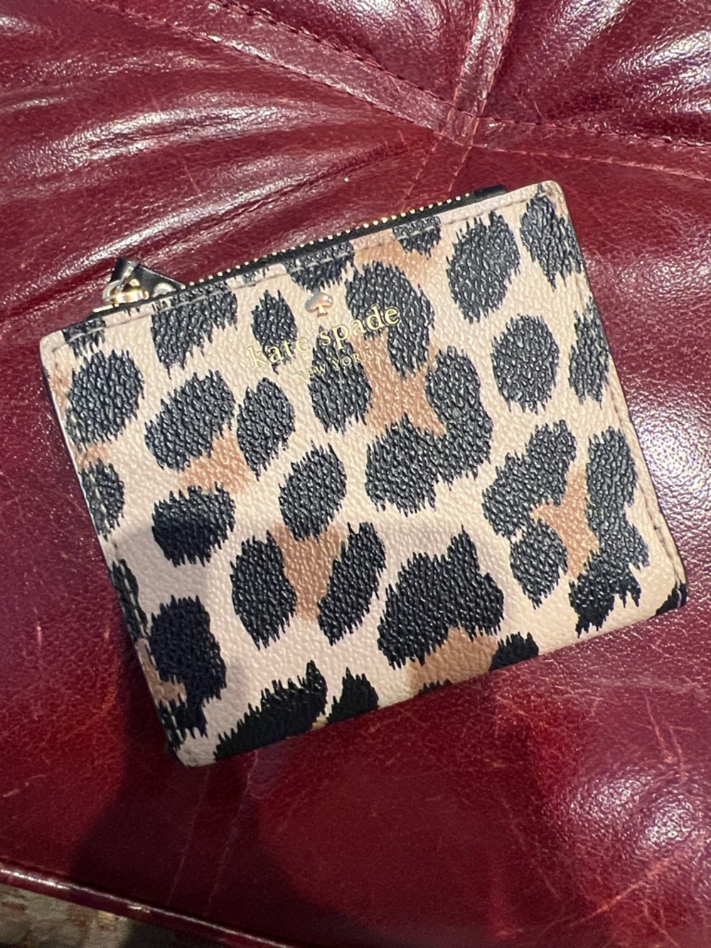 kate spade Leopard Print Zip Card Wallet in Beige, Black, Brown